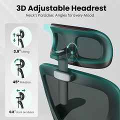 Ergonomic Office Chair, Home Office Desk Chair with Headrest, High Back Computer Chair with Armrests and Adjustable Lumbar Support for Home Office Study Room, Black