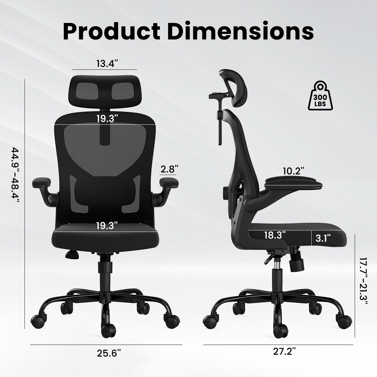 Ergonomic Office Chair, Home Office Desk Chair with Headrest, High Back Computer Chair with Armrests and Adjustable Lumbar Support for Home Office Study Room, Black