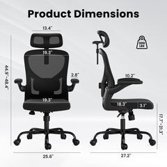 Ergonomic Office Chair, Home Office Desk Chair with Headrest, High Back Computer Chair with Armrests and Adjustable Lumbar Support for Home Office Study Room, Black