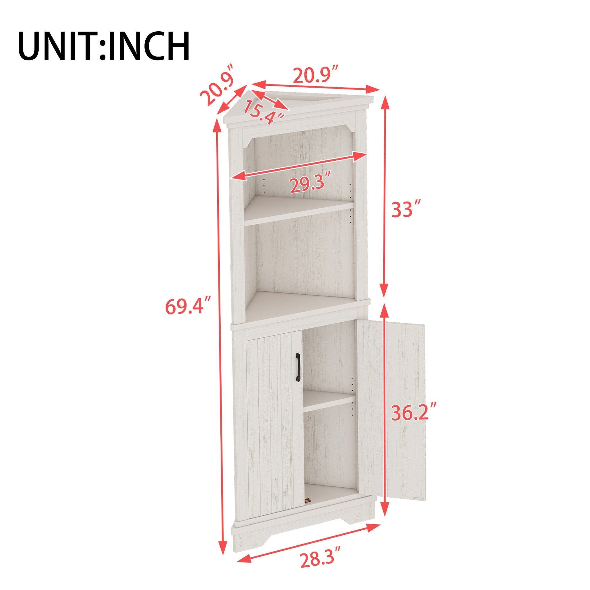 Tall Corner Cabinet with Doors for living room, bathroom,Dining Room or Kitchen,Beige