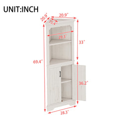 Tall Corner Cabinet with Doors for living room, bathroom,Dining Room or Kitchen,Beige
