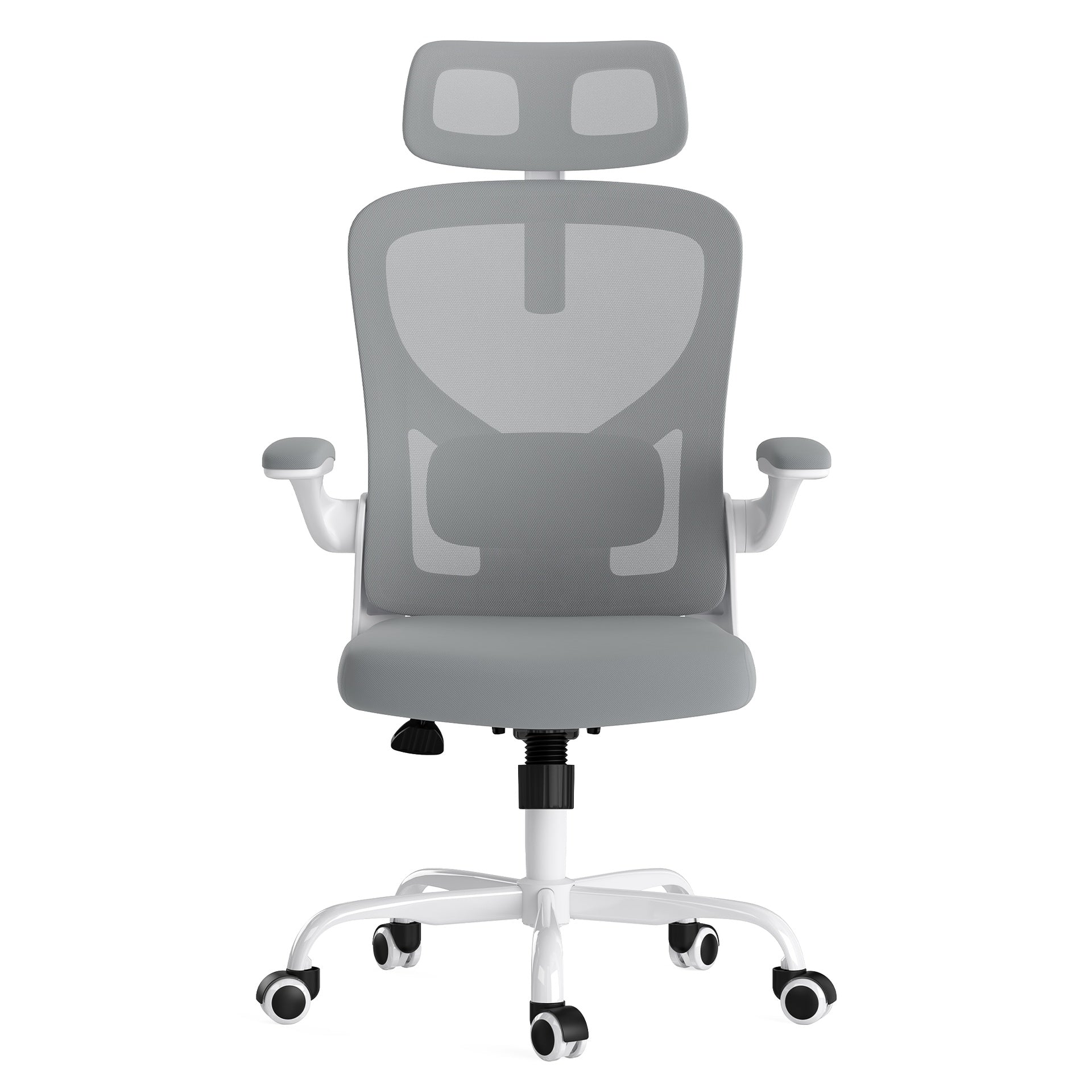 Ergonomic Office Chair, Home Office Desk Chair with Headrest, High Back Computer Chair with Armrests and Adjustable Lumbar Support for Home Office Study Room, White & Gray