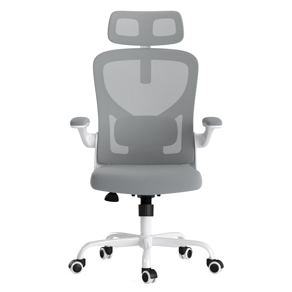 Ergonomic Office Chair, Home Office Desk Chair with Headrest, High Back Computer Chair with Armrests and Adjustable Lumbar Support for Home Office Study Room, White & Gray