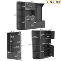 Multifunctional left-right combination hall cabinet (can be used separately) with storage and 4 hooks, storage cabinet/ hall tree 2 in 1 for living room, kitchen and hallway, Black