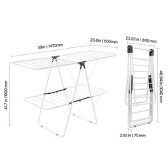Clothes Drying Rack, 2-Tier Foldable Laundry Dryer Rack with Sock Clips & 31 Dry Rods, Metal Height Adjustable Drying Racks for Outdoor & Indoor, Free-Standing & Space-Saving Hanger, White
