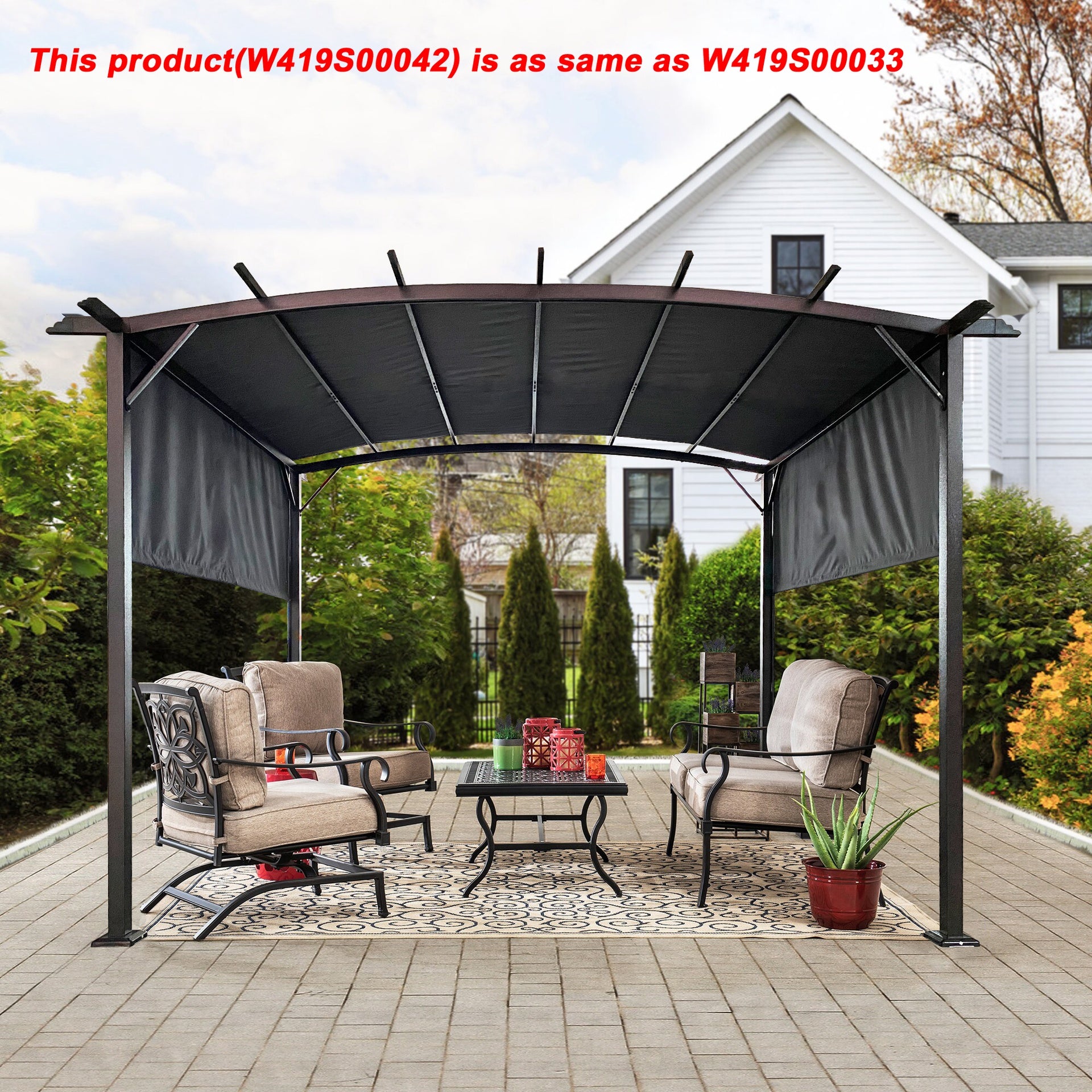 12 x 9 Ft Outdoor Pergola Patio Gazebo,Retractable Shade Canopy,Steel  Frame Grape Gazebo,Sun shelter Pergola for Gardens,Terraces,Backyard Same as W419S00033