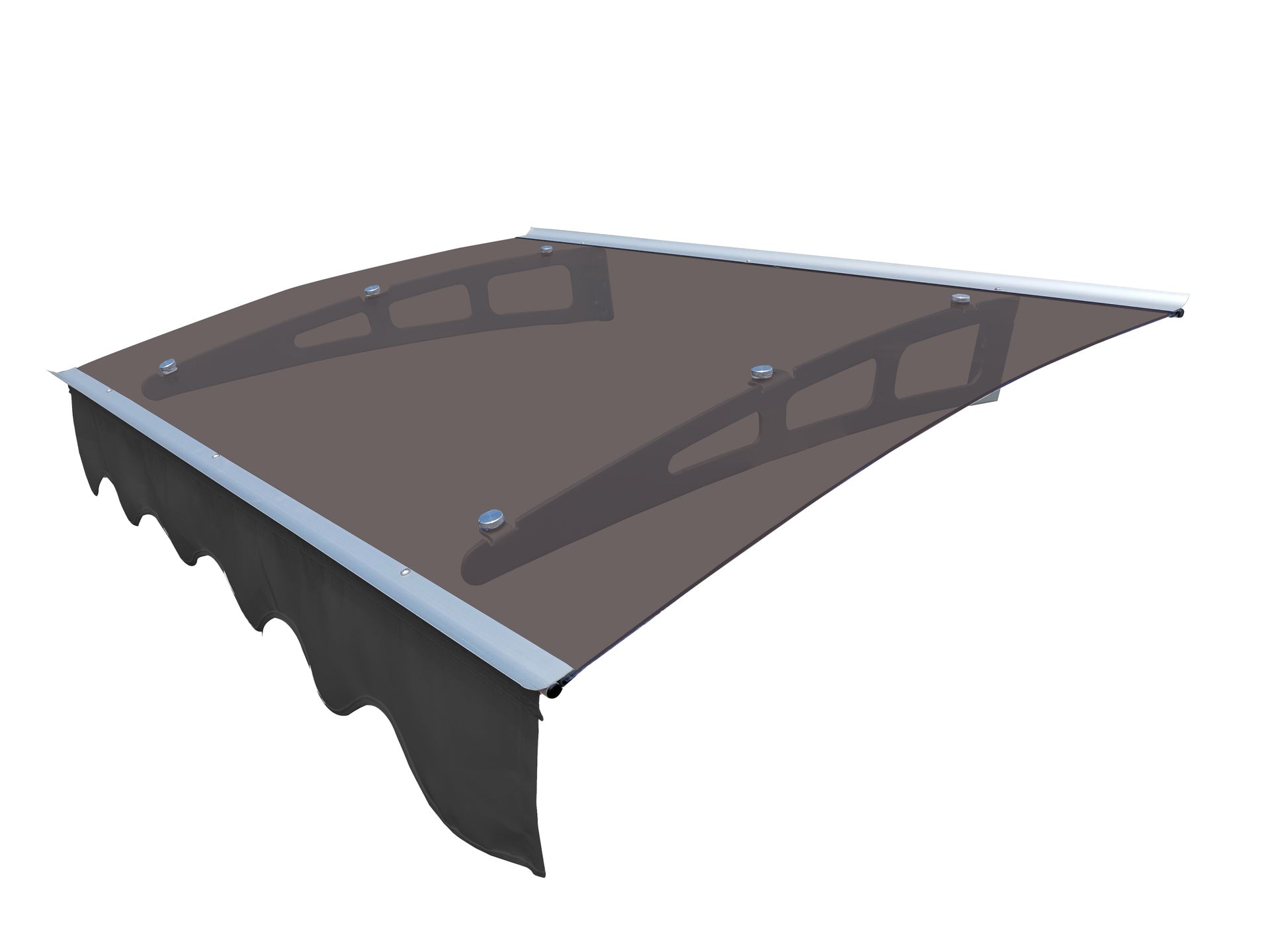 DA4734C Series Door Window Awning Canopy Made of  0.137 Inch Thick Crystal Solid Polycarbonate Sheet and Aluminum Alloy with Valance in size of 47" Wide x 34" Deep for Masonry Concrete Wall