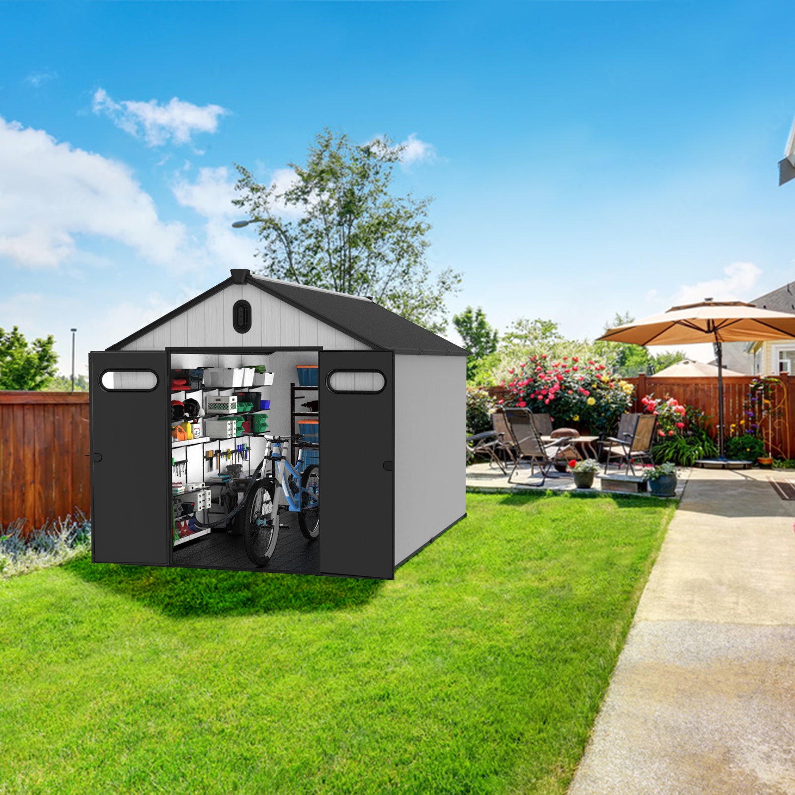 8 ft. W x 12 ft. D Plastic Storage Shed with Floor