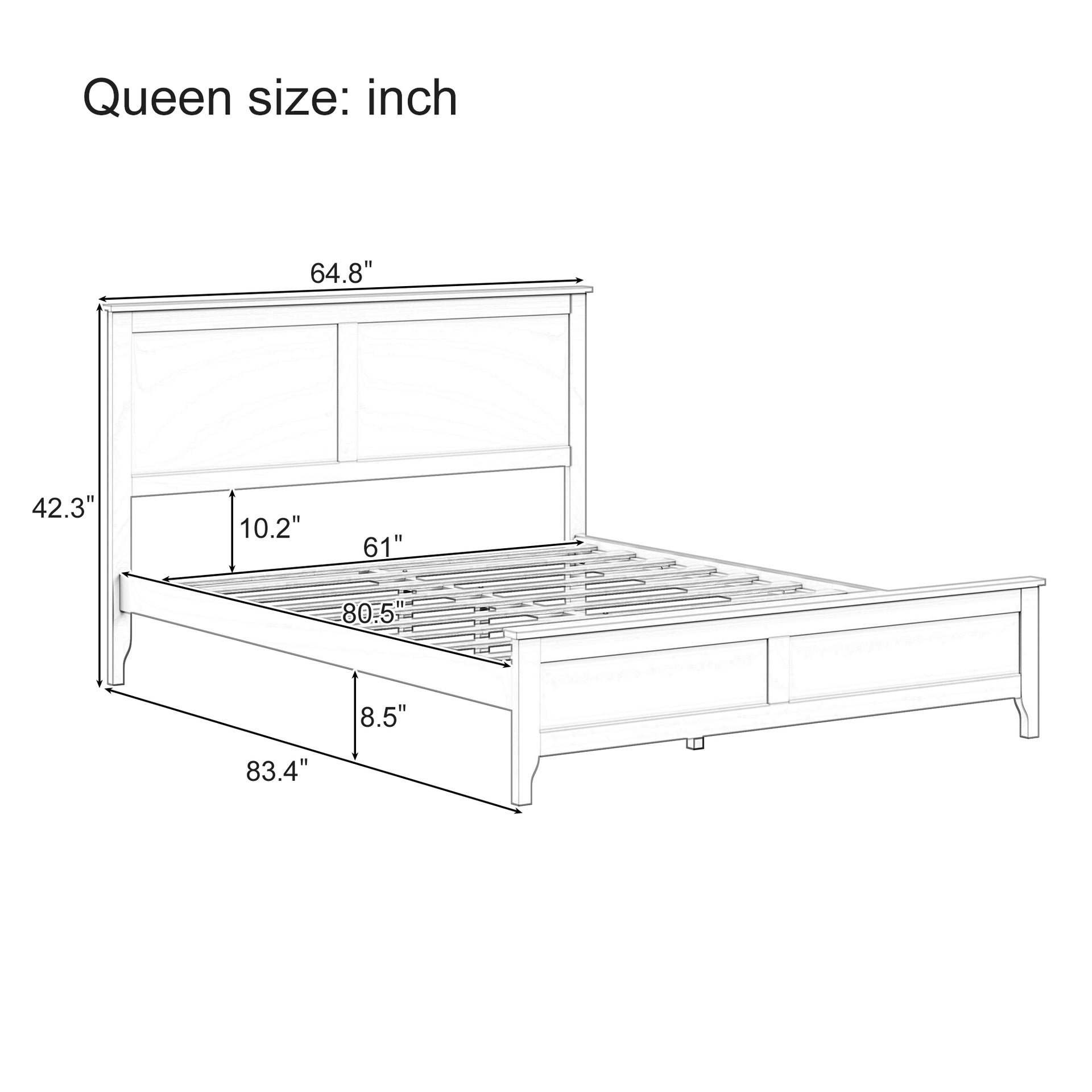 Modern Solid Wood Queen Size Platform Bed with Sturdy Wooden Slats Support,No Box Spring Needed, White(Old SKU:N701P301000K)