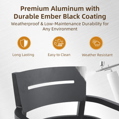 5-Piece Outdoor Pedestal Dining Set, 44" Rounded Square Sintered Stone Table with Flared Base and 4 Swivel Rockers, Sunbrella Cushions, Rust-Free Aluminum, Weather-Resistant, for Patio or Deck