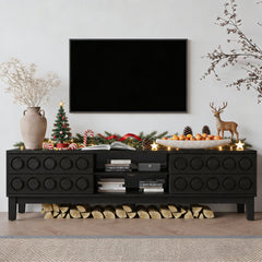 Modern Mid-Century Media Console with 4 Drawers and Cable Management, TV Console Table for TVs up to 75",Entertainment Center for Living Room and Office(Black)