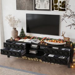 Modern Mid-Century Media Console with 4 Drawers and Cable Management, TV Console Table for TVs up to 75",Entertainment Center for Living Room and Office(Black)