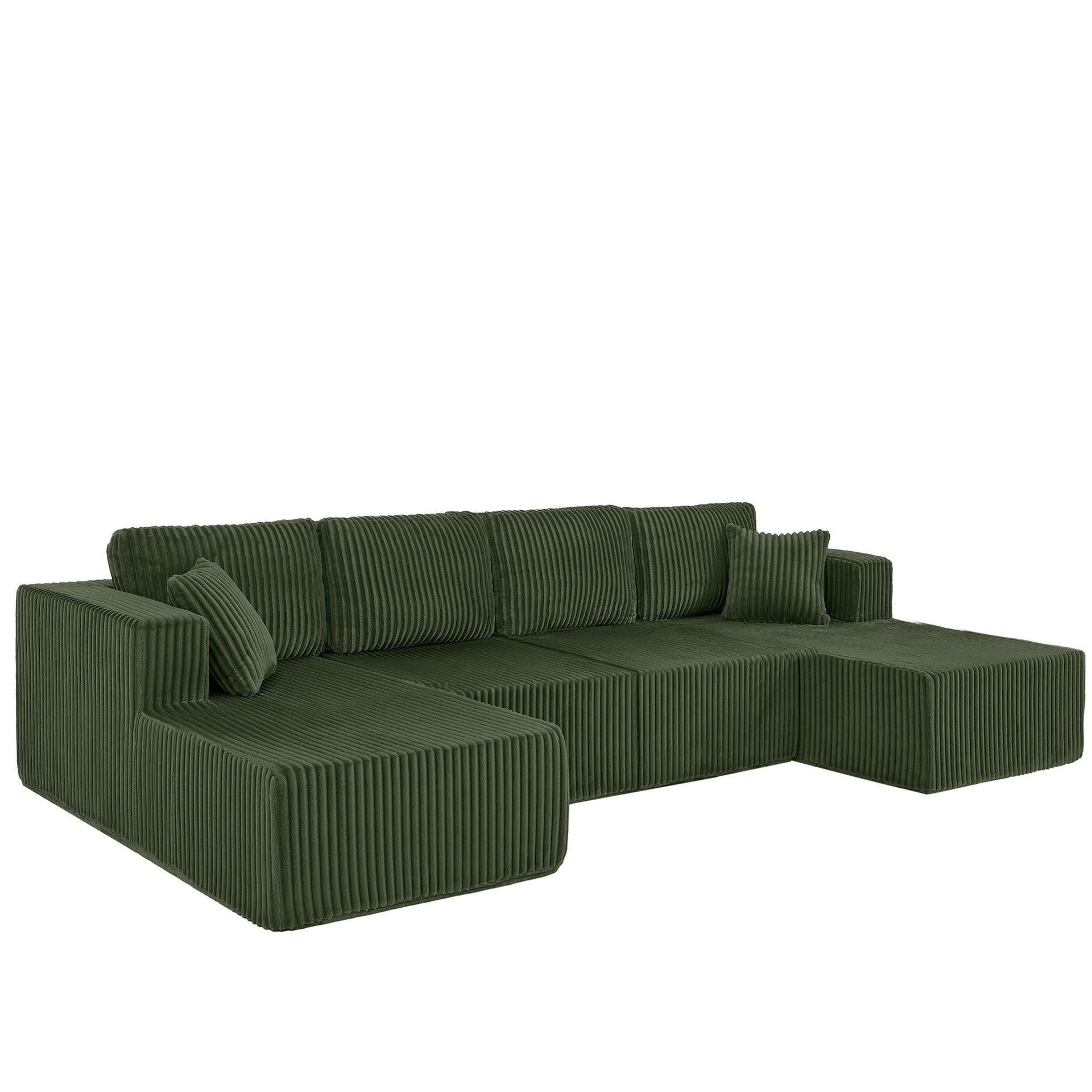 U-Shaped Modular Sectional Sofa [SIZE UPGRADED], Modern Minimalist Corduroy Compressed Sleeper Couch, Extra Spacious Design for Living Room/Bedroom, Comfy Space-Saving Sofa-Green
