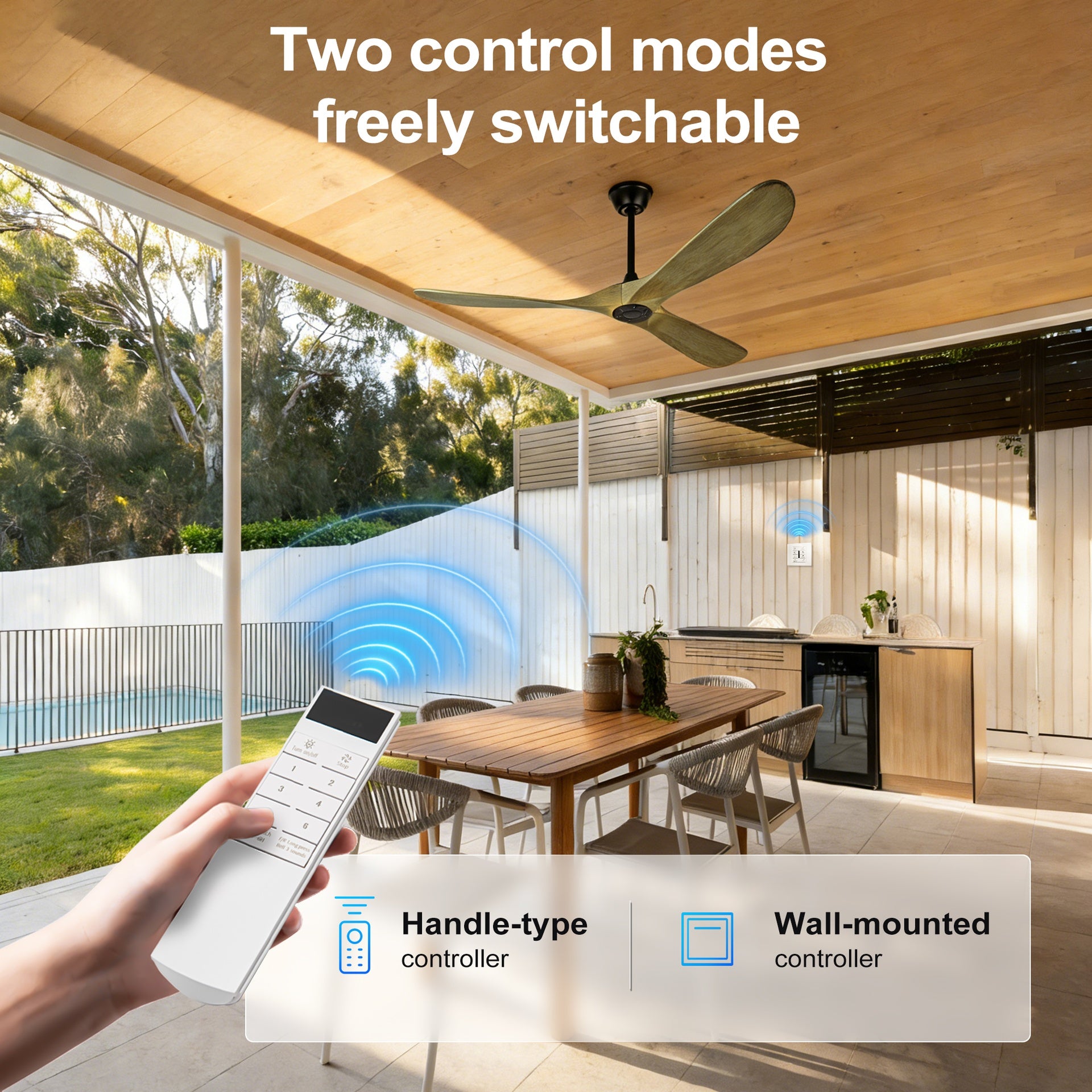 52" Wood Ceiling Fan no Light, 52 Inch Ceiling Fans without Lights with Remote Control and Wall Switch, Indoor Outdoor Ceiling Fan no Light for Patio,Indoor,Living Room,Bedroom,Farmhouse--ASH