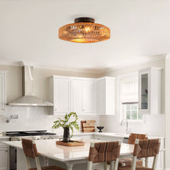 20"  Rope Caged Ceiling Fans with  Remote,  Flush Mount Ceiling Fan with Light, Low Profile Chandelier 6 Speed DC Motor Reversible Ceiling Fan For  Living Room Bedroom.--NOT INCLUDED BULBS-Matte Black