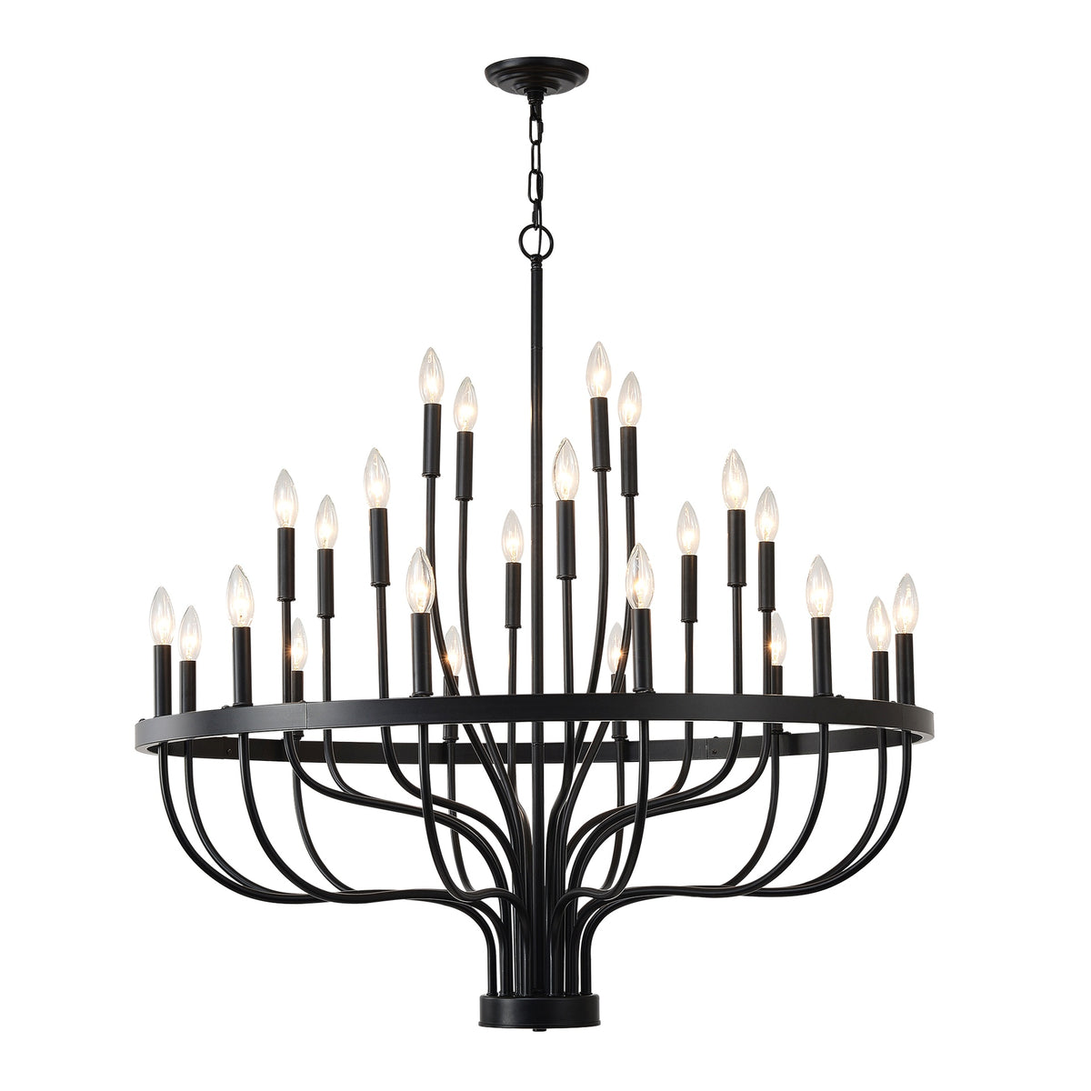 24-Light Black Chandelier Industrial Iron Candle Chandelier Modern Suspended Farmhouse Chandeliers Pendant Light Fixtures for Dining Room Bedroom Living Room Kitchen Island Foyer E12 Bulb (NO Include)