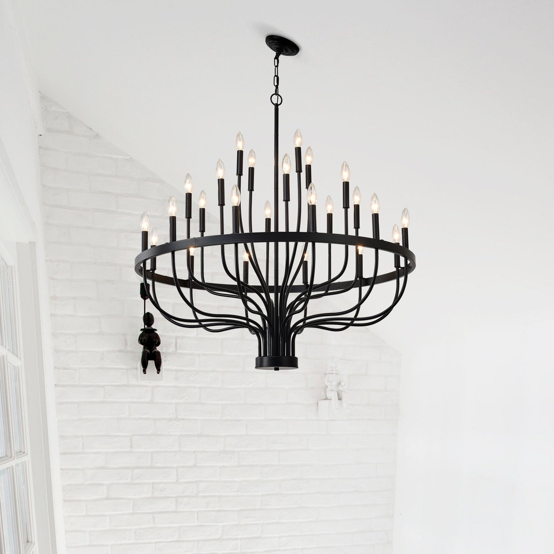 24-Light Black Chandelier Industrial Iron Candle Chandelier Modern Suspended Farmhouse Chandeliers Pendant Light Fixtures for Dining Room Bedroom Living Room Kitchen Island Foyer E12 Bulb (NO Include)