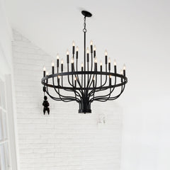 24-Light Black Chandelier Industrial Iron Candle Chandelier Modern Suspended Farmhouse Chandeliers Pendant Light Fixtures for Dining Room Bedroom Living Room Kitchen Island Foyer E12 Bulb (NO Include)