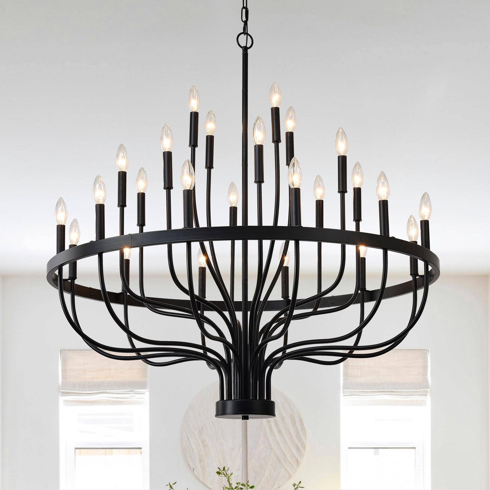 24-Light Black Chandelier Industrial Iron Candle Chandelier Modern Suspended Farmhouse Chandeliers Pendant Light Fixtures for Dining Room Bedroom Living Room Kitchen Island Foyer E12 Bulb (NO Include)