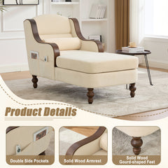 UNITED WE WIN Oversized Chaise Lounge Indoor,Fabric Single Sofa Bed with Wide Seat,Upholstered Lazy Sleeper Armchair,Reading Couch Set for Living Room,Bedroom