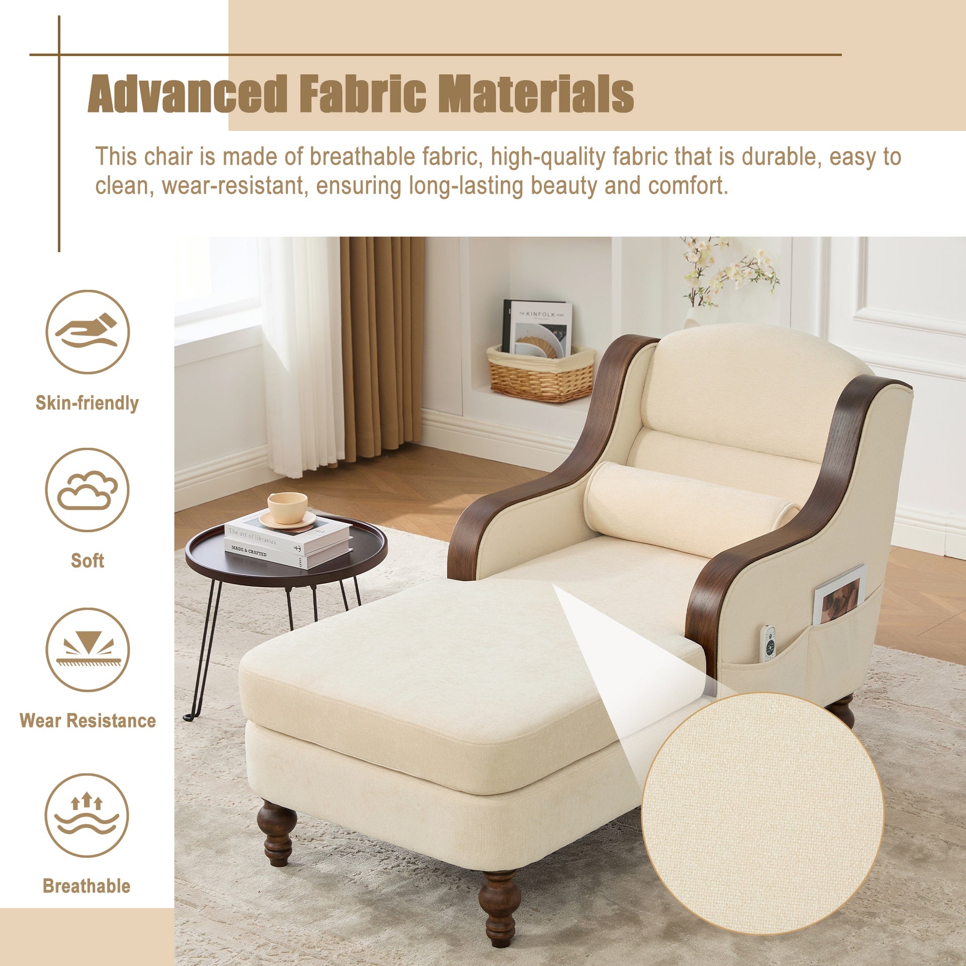 UNITED WE WIN Oversized Chaise Lounge Indoor,Fabric Single Sofa Bed with Wide Seat,Upholstered Lazy Sleeper Armchair,Reading Couch Set for Living Room,Bedroom
