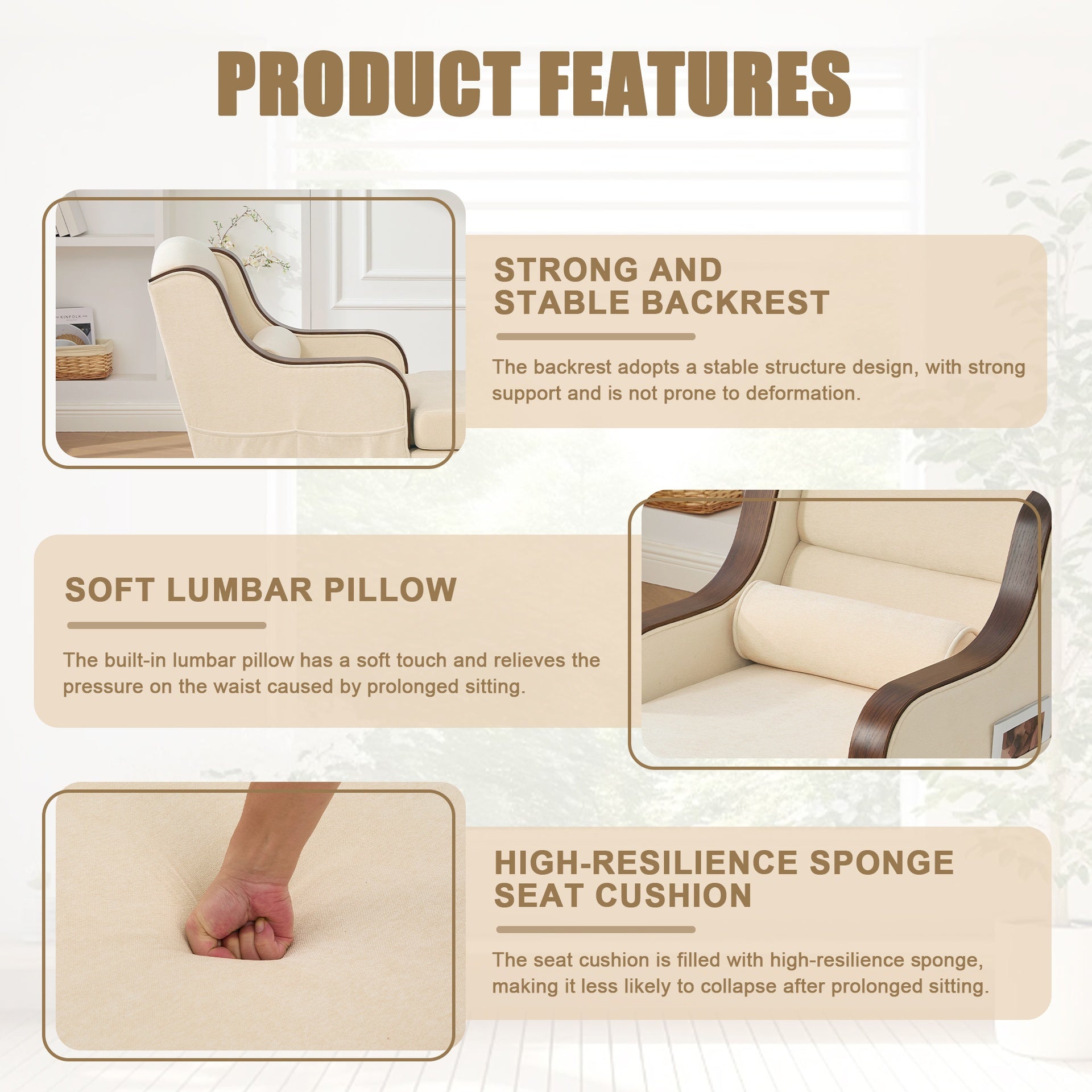 UNITED WE WIN Oversized Chaise Lounge Indoor,Fabric Single Sofa Bed with Wide Seat,Upholstered Lazy Sleeper Armchair,Reading Couch Set for Living Room,Bedroom