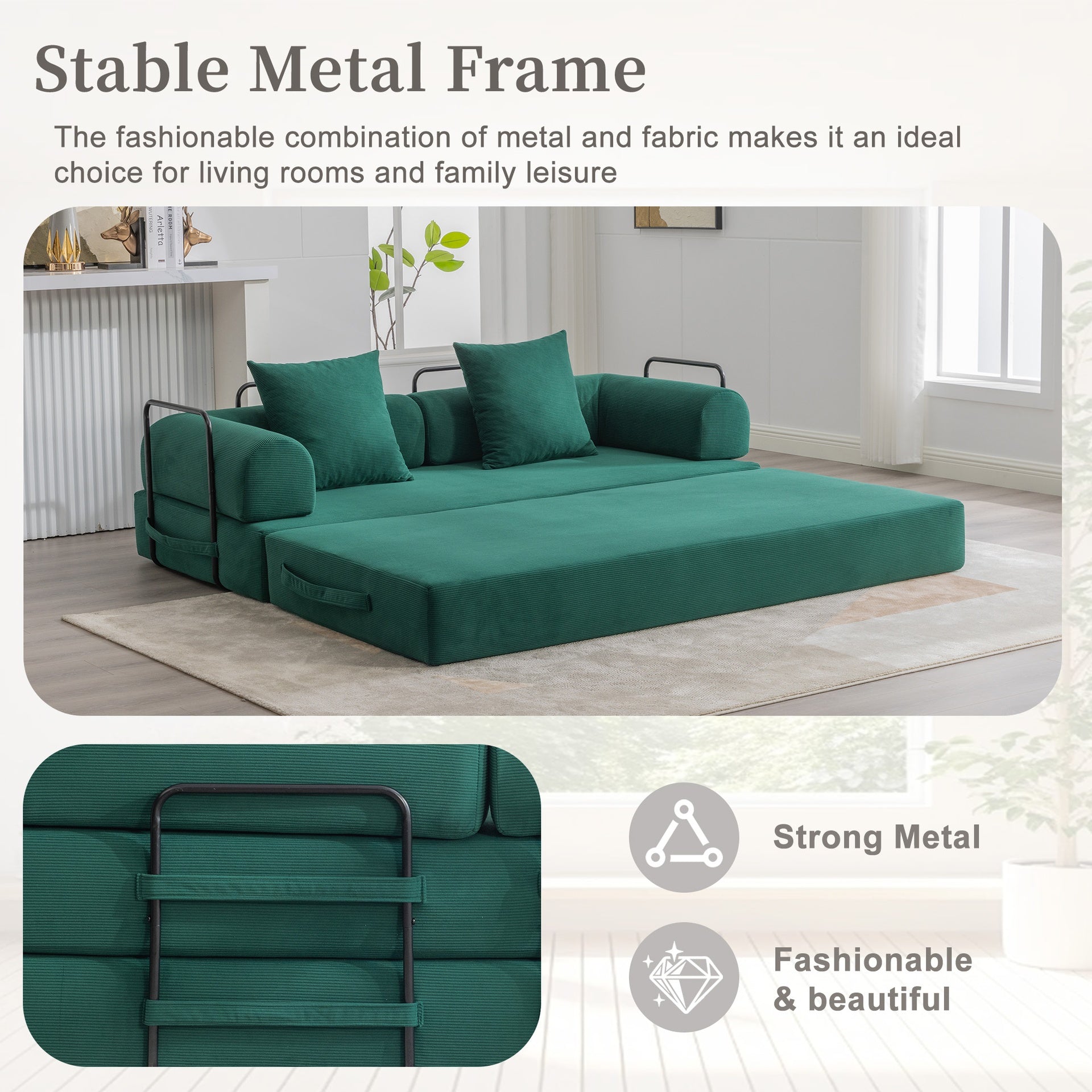 UNITED WE WIN Foldable and compressible sofa, featuring a sturdy metal frame, It allows you to freely create a personalized leisure area. A combination of modern metal and fabric for Small Spaces
