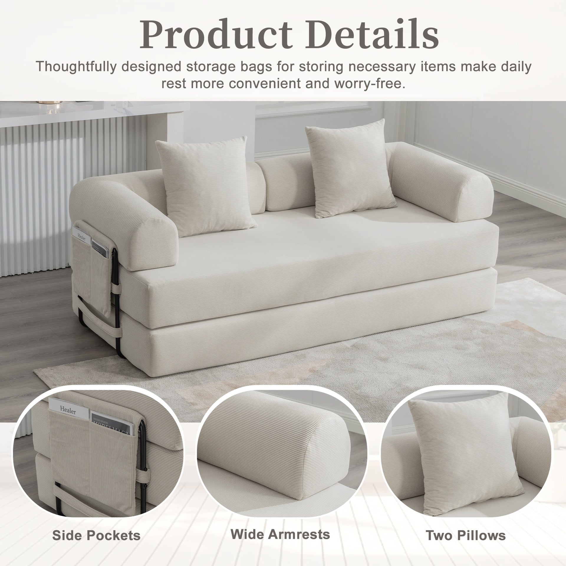 UNITED WE WIN Foldable and compressible sofa, featuring a sturdy metal frame, It allows you to freely create a personalized leisure area. A combination of modern metal and fabric for Small Spaces