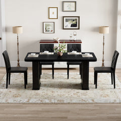 Table and chair set.64.5 x 35.4 Inch Stylish Black Wood Color Textured Dining Table.4-pack black PU dining chairs: ergonomic buckle backrest.Exudes A Strong Sense Of Fashion.