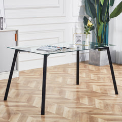 Modern Minimalist Rectangular Glass Dining Table with 0.31" Tempered Glass Tabletop and Black Coating Metal Legs, Writing Table Desk, for Kitchen Dining Living Room, 51" W x 31"D x 30" H.W1151S01839