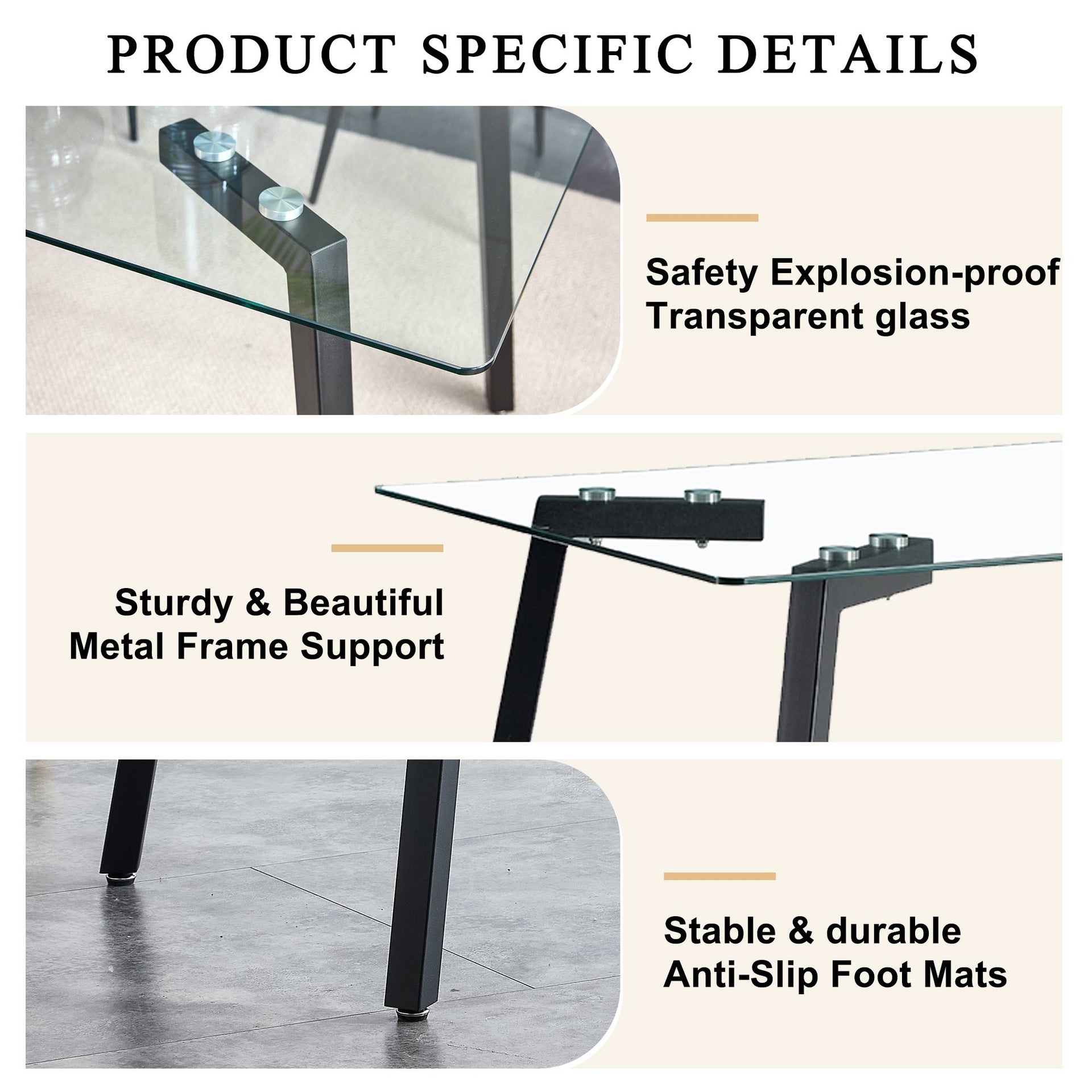 Modern Minimalist Rectangular Glass Dining Table with 0.31" Tempered Glass Tabletop and Black Coating Metal Legs, Writing Table Desk, for Kitchen Dining Living Room, 51" W x 31"D x 30" H.W1151S01839