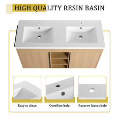 48" Freestanding Bathroom Vanity With Resin Double Sink, 2-Soft Close Door & 3-Open Storage Rack, KD-Packing, Plywood