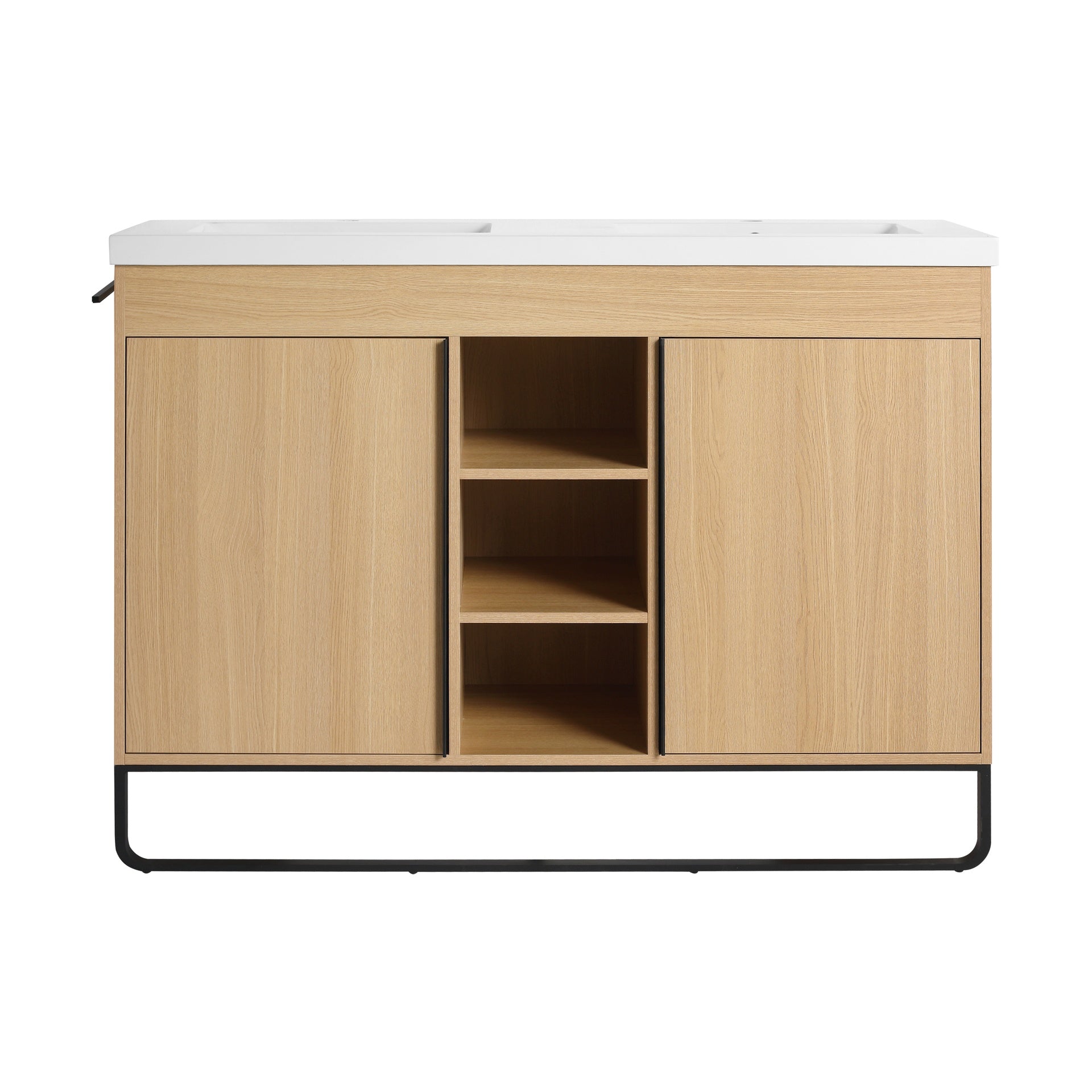 48" Freestanding Bathroom Vanity With Resin Double Sink, 2-Soft Close Door & 3-Open Storage Rack, KD-Packing, Plywood