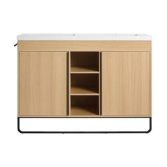 48" Freestanding Bathroom Vanity With Resin Double Sink, 2-Soft Close Door & 3-Open Storage Rack, KD-Packing, Plywood