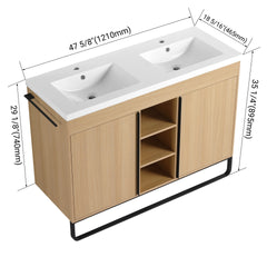 48" Freestanding Bathroom Vanity With Resin Double Sink, 2-Soft Close Door & 3-Open Storage Rack, KD-Packing, Plywood