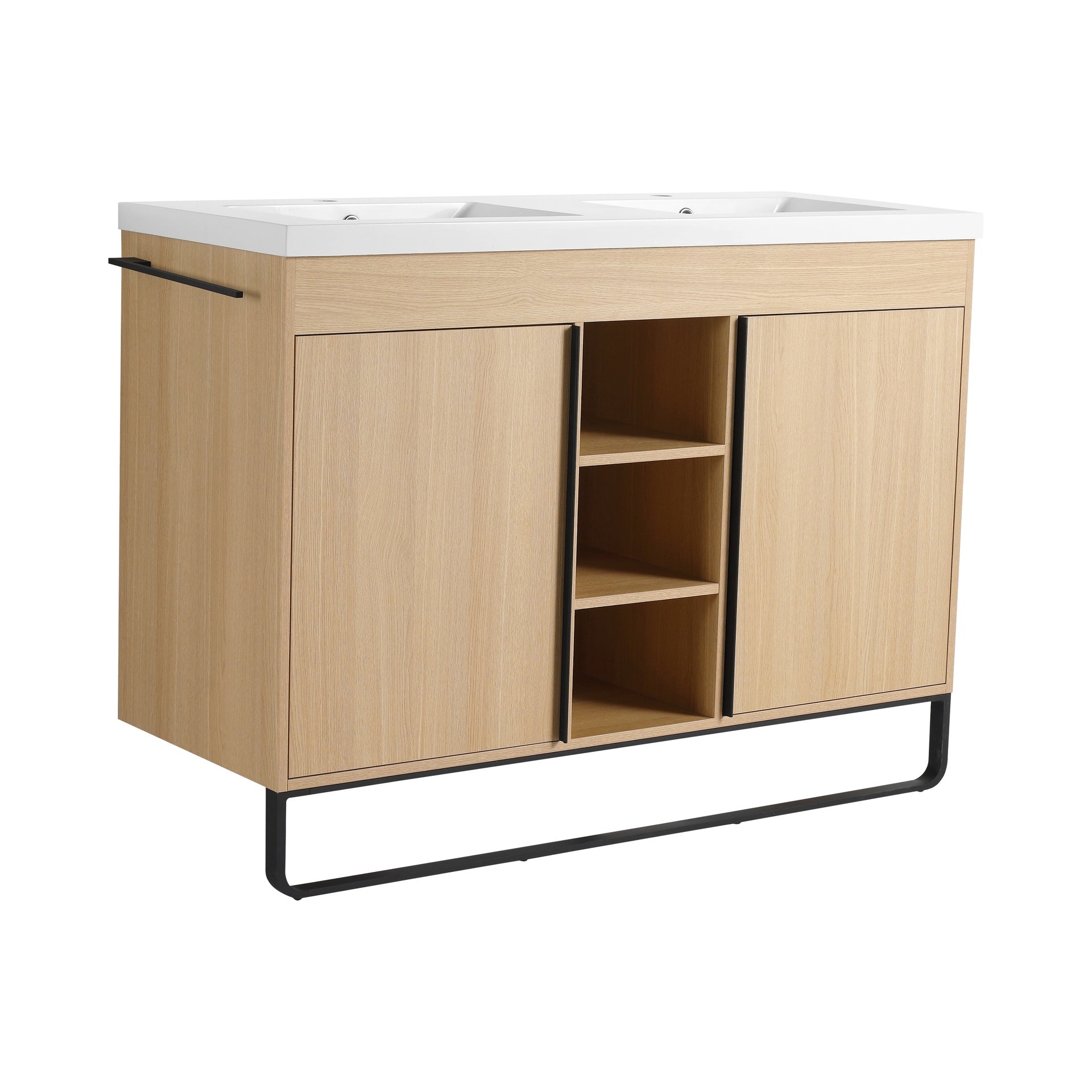 48" Freestanding Bathroom Vanity With Resin Double Sink, 2-Soft Close Door & 3-Open Storage Rack, KD-Packing, Plywood