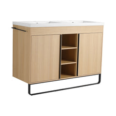 48" Freestanding Bathroom Vanity With Resin Double Sink, 2-Soft Close Door & 3-Open Storage Rack, KD-Packing, Plywood