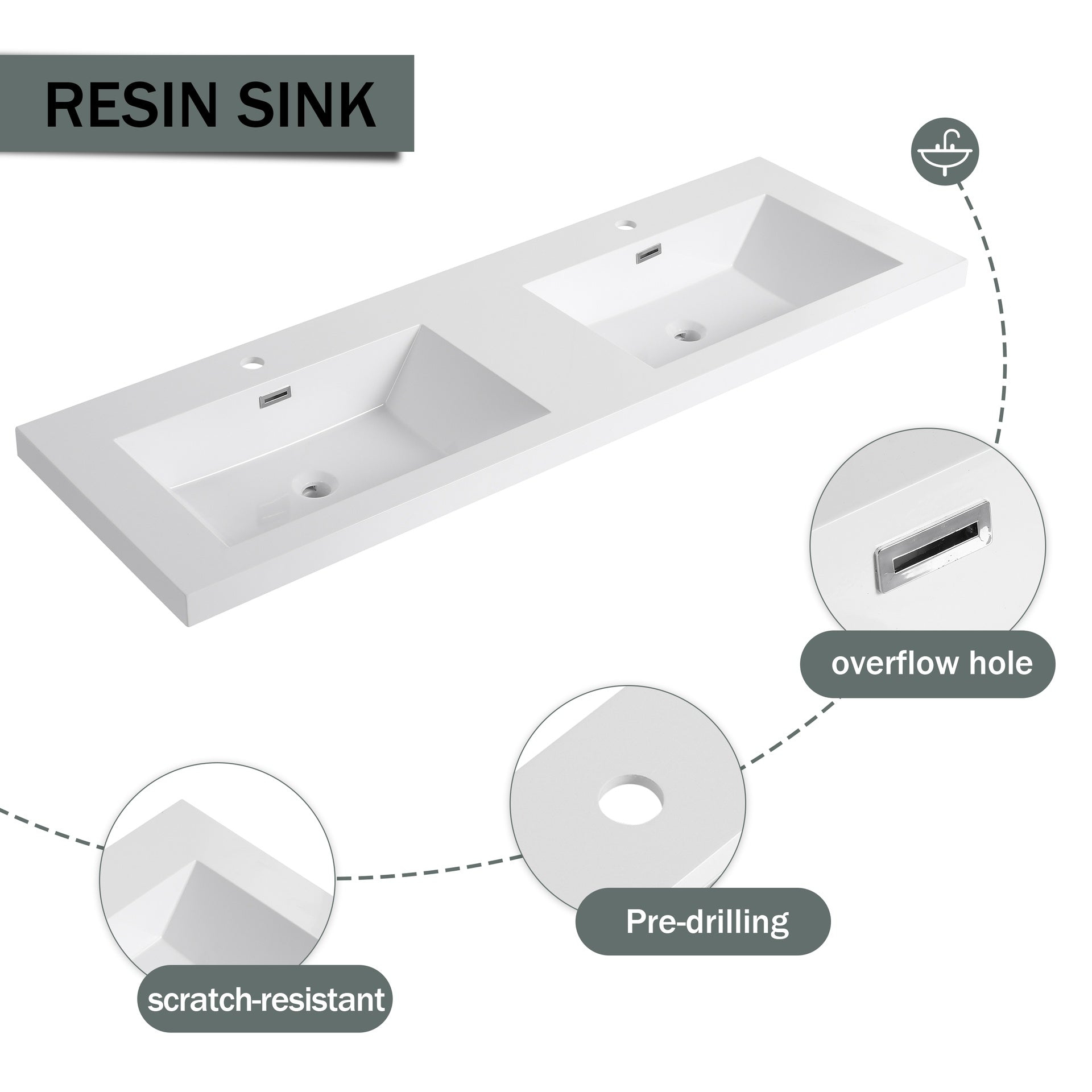 60" Freestanding Bathroom Vanity with Double Resin Sink & 4 Soft-Close Cabinet Doors (KD-Packing)-W999S00298