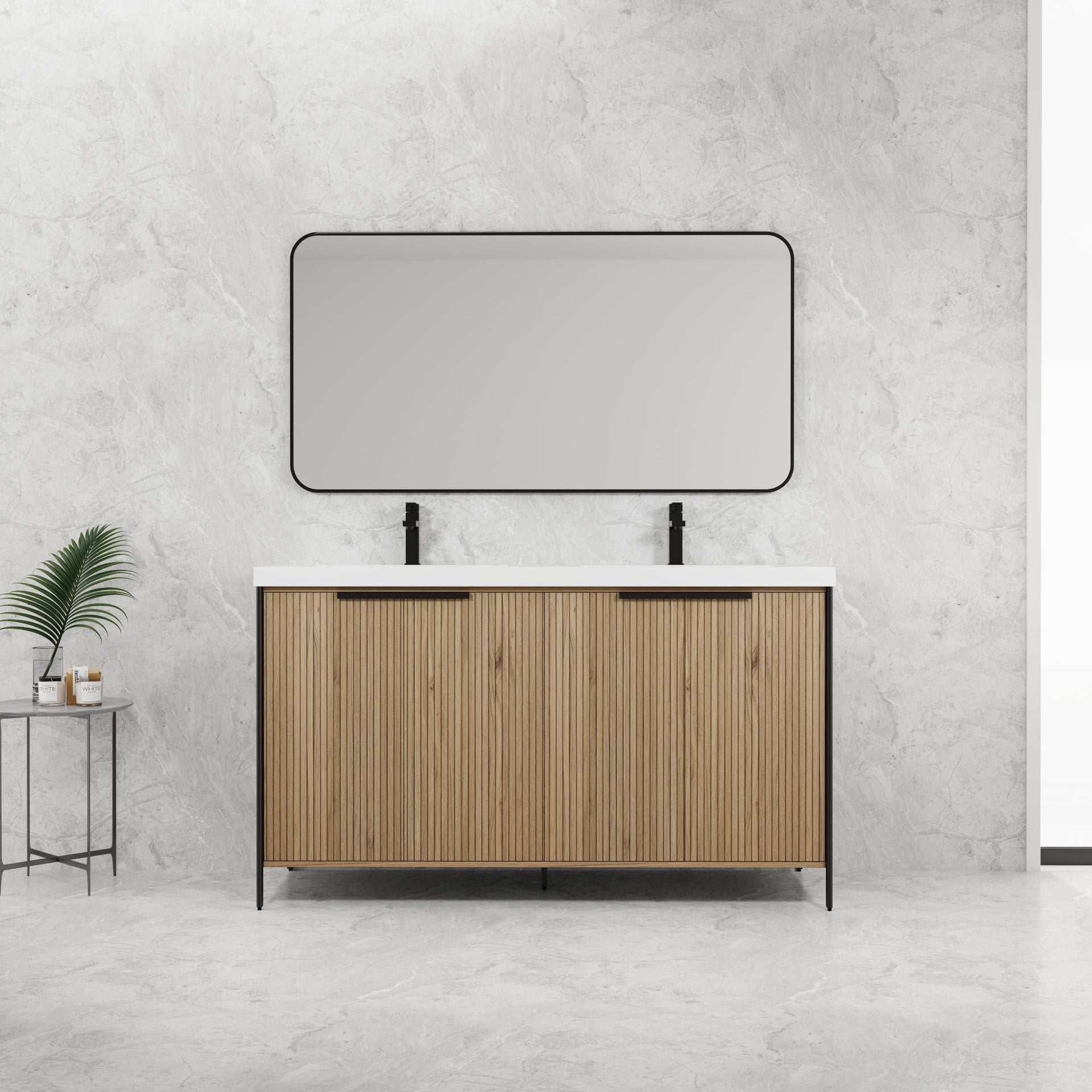 60" Freestanding Bathroom Vanity with Double Resin Sink & 4 Soft-Close Cabinet Doors (KD-Packing)-W999S00298