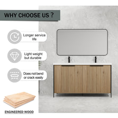 60" Freestanding Bathroom Vanity with Double Resin Sink & 4 Soft-Close Cabinet Doors (KD-Packing)-W999S00298