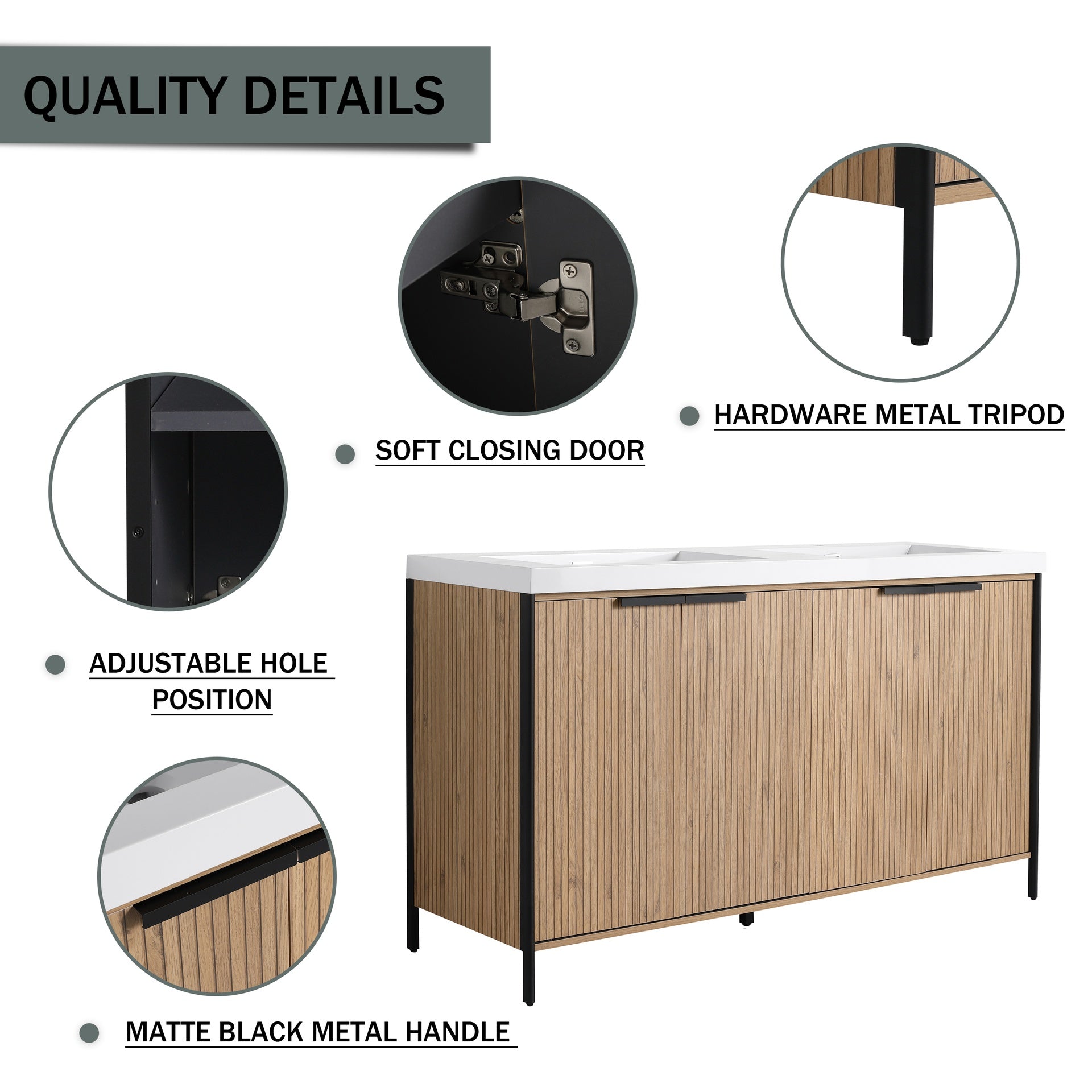 60" Freestanding Bathroom Vanity with Double Resin Sink & 4 Soft-Close Cabinet Doors (KD-Packing)-W999S00298