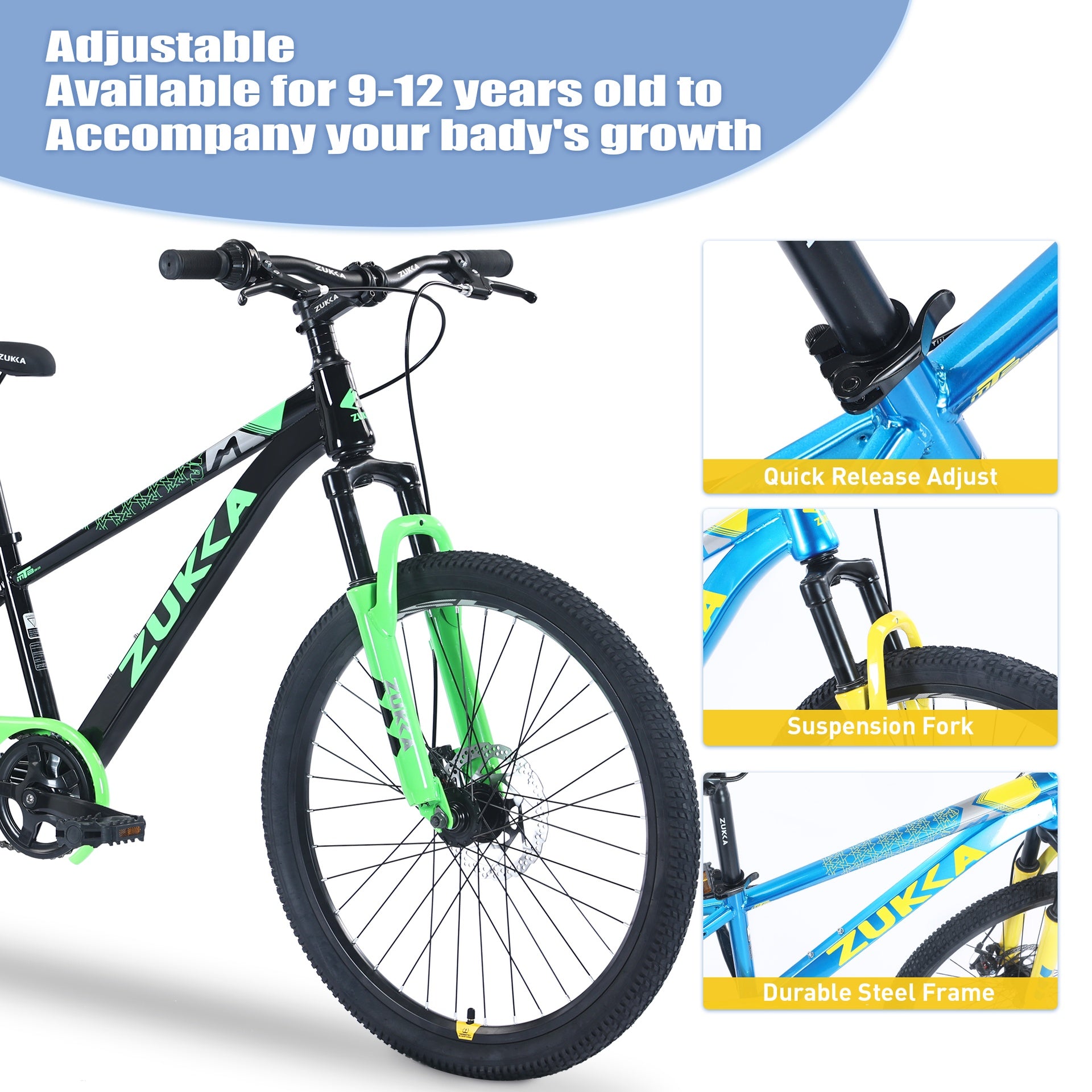 ZUKKA Mountain Bike,24 Inch MTB for Boys and Girls Age 9-12 Years,Multiple Colors