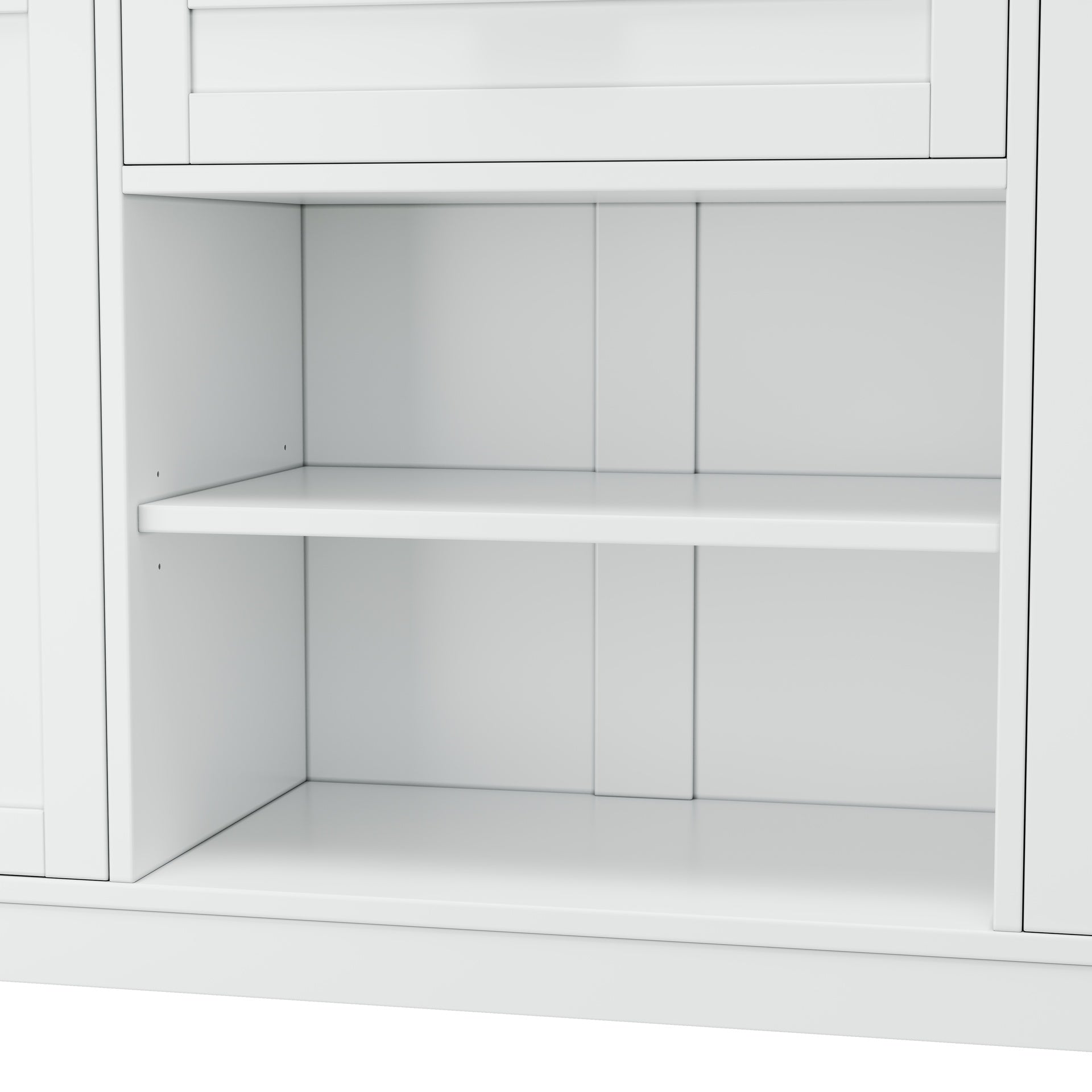 TREXM Multi-Functional Storage Sideboard, Extendable Dining Table, Adjustable Shelves, 3-Tier Pull-Out Rack, Kitchen Island Storage for Kitchen, Dining Room, Living Room (White)
