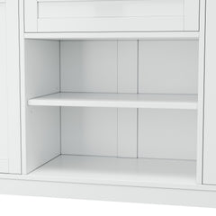 TREXM Multi-Functional Storage Sideboard, Extendable Dining Table, Adjustable Shelves, 3-Tier Pull-Out Rack, Kitchen Island Storage for Kitchen, Dining Room, Living Room (White)