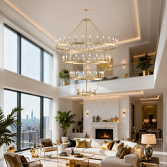70.87 INCH 3 Tiers Wagon Wheel Chandelier  Farmhouse 60-Light , Gold Color Metal Chandeliers 4-Story Light Fixtures Industrial for High Ceiling Living Dining Room Foyer. Adjustable Height-E12