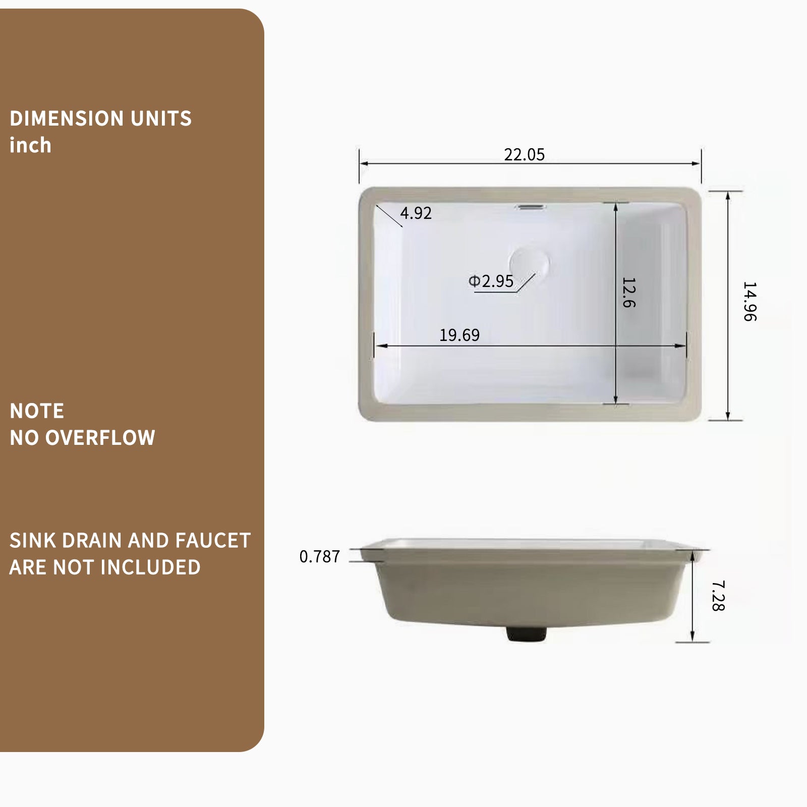 Rectangular Undermount Bathroom Sink -22 *15 inch Vessel Sink,Undermount Bathroom Sink Rectangle, White Ceramic Lavatory Vanity Basin with Overflow