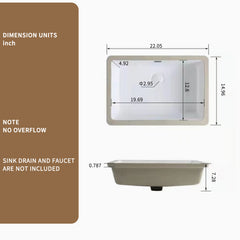 Rectangular Undermount Bathroom Sink -22 *15 inch Vessel Sink,Undermount Bathroom Sink Rectangle, White Ceramic Lavatory Vanity Basin with Overflow