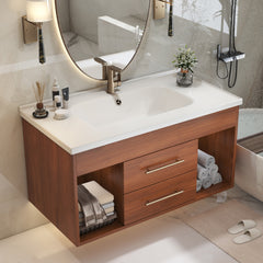 35.4" Mid-century Modern Single Bathroom Vanity with Integrated Ceramic Undermount Sink