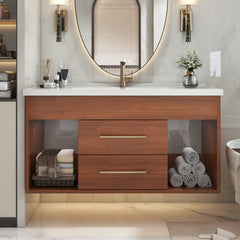 35.4" Mid-century Modern Single Bathroom Vanity with Integrated Ceramic Undermount Sink