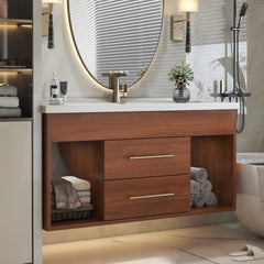35.4" Mid-century Modern Single Bathroom Vanity with Integrated Ceramic Undermount Sink